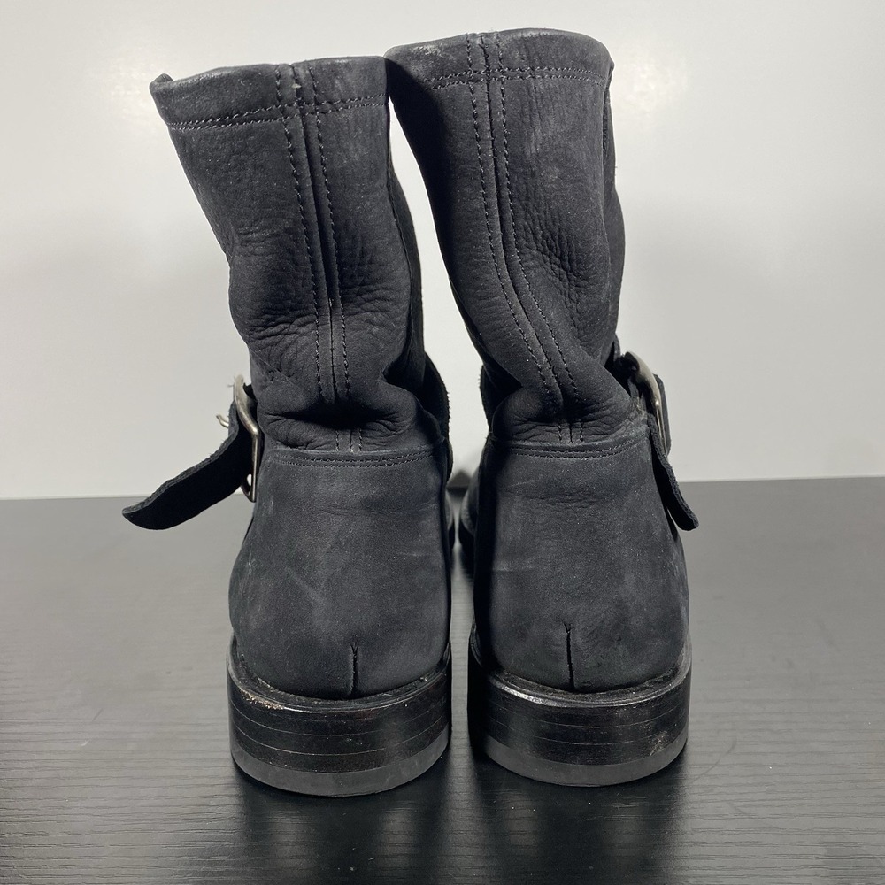 Frye Natalie Short Engineer Boot Black Suede Pull-On Ankle Boots Womens Size 8 B - Picture 2 of 8